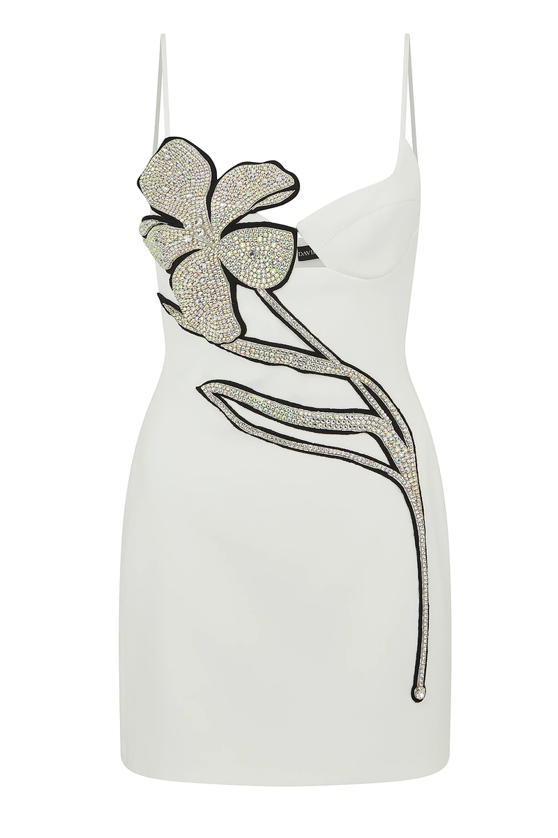 Strappy Crystal Floral Mini Bandage Dress