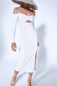 Strappy Full Sleeve Hollow Out Split Midi Bandage Dress