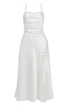 White Strappy Halter Lace-up Split Dress