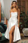 White Strappy Halter Lace-up Split Dress