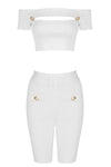 White Two-Piece Bandage Button Hollow Short Top High Waist Pants