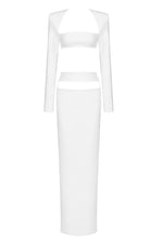 White Long Sleeve Cropped Navel Short Top High Waist Long Skirts