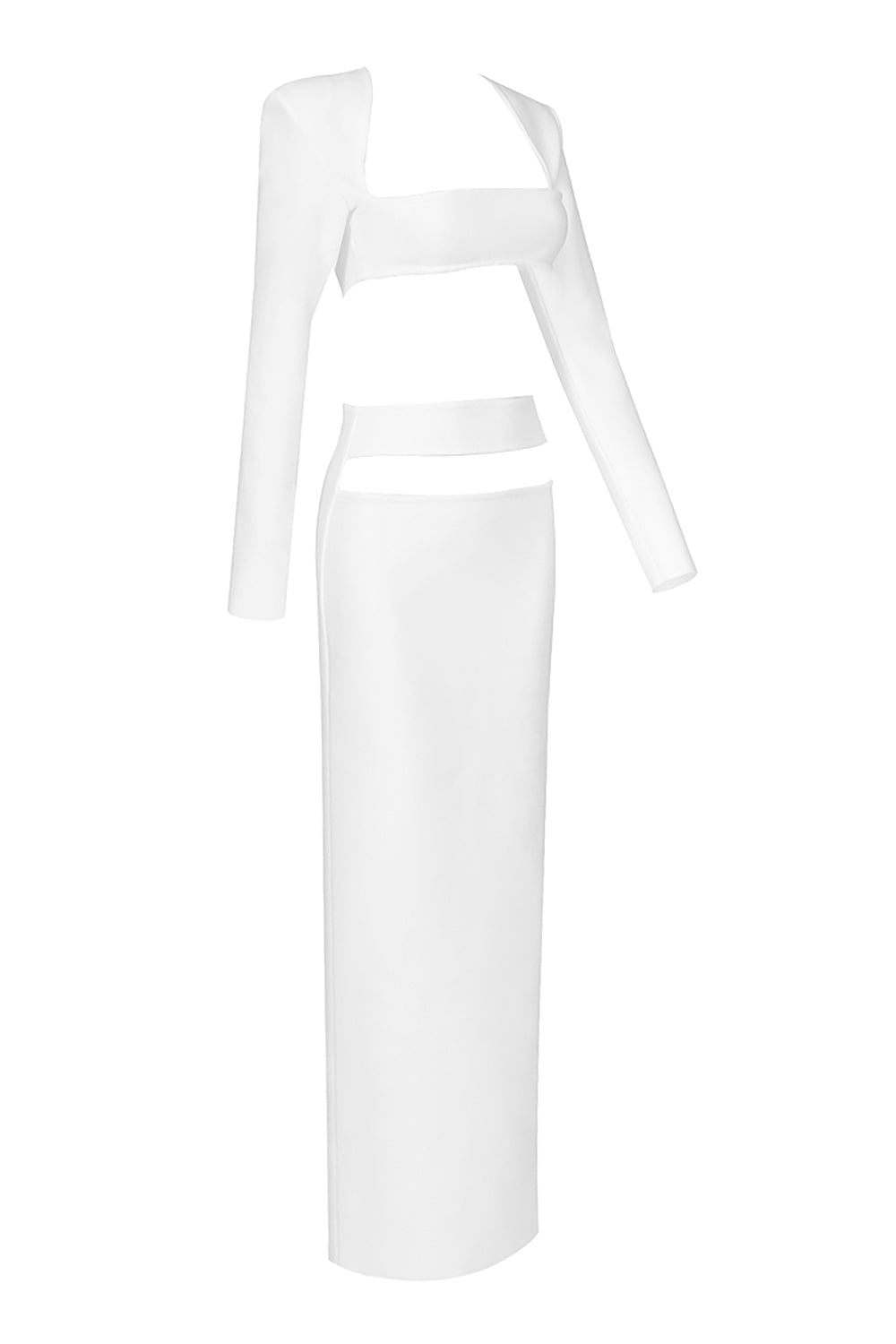 Faldas largas blancas de manga larga con ombligo recortado y cintura alta