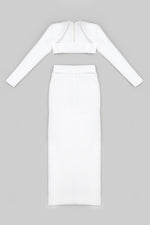 White Long Sleeve Cropped Navel Short Top High Waist Long Skirts