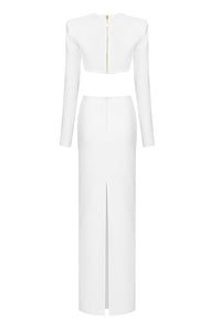 Faldas largas blancas de manga larga con ombligo recortado y cintura alta