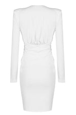 White V-neck Long Sleeve Lrregular Draped Dress - IULOVER