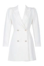 White V Neck Full Sleeves Button Suits Dress - IULOVER