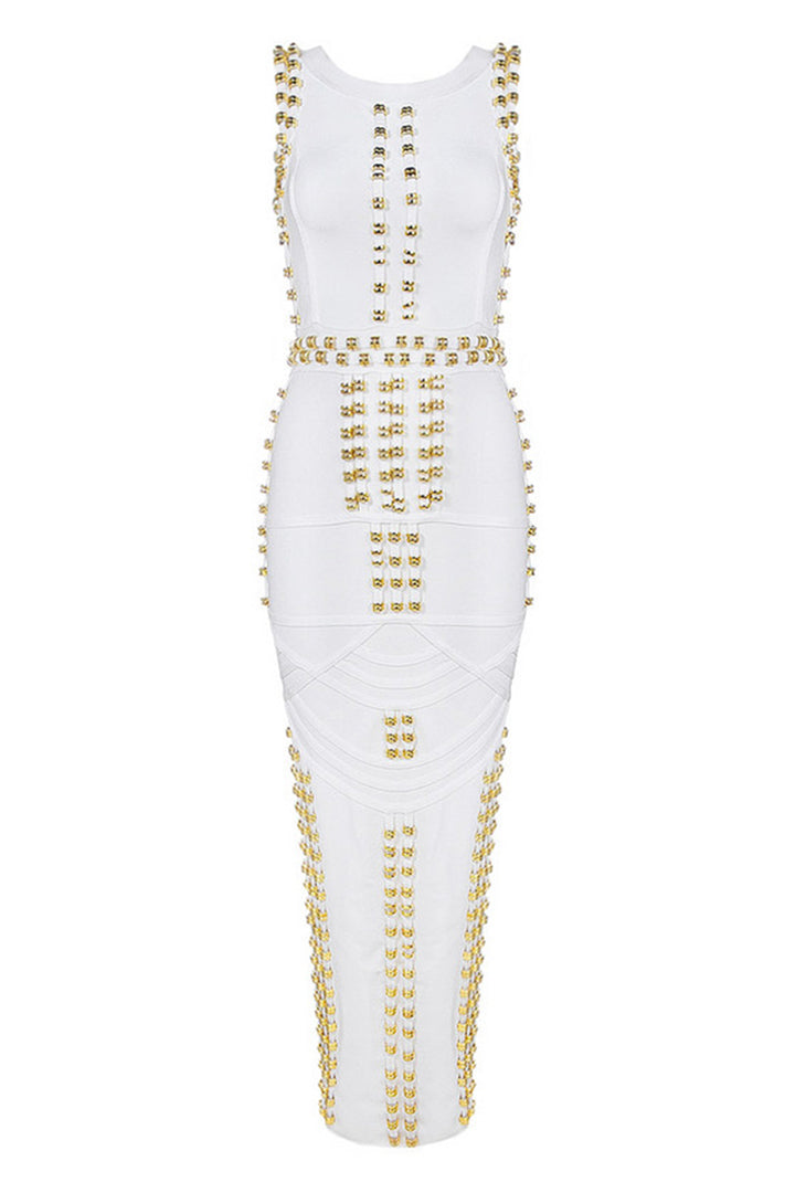 Studded Maxi Bandage Dress | Black White Party Long Dress IULOVER Studded Maxi Bandage Dress | Black White Party Long Dress IULOVER