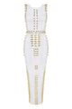 Black White Sleeveless Studded Beaded Long Maxi Bandage Dress - iulover