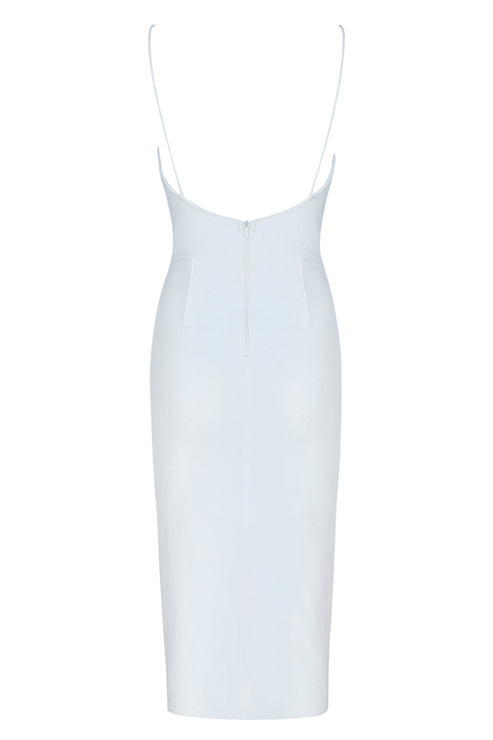 White Spaghetti Strap Deep V Midi Bandage Dress – IULOVER