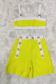 Yellow Bandage Two Piece Set Short Tank Top & High Waist Button Shorts