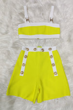 Yellow Bandage Two Piece Set Short Tank Top & High Waist Button Shorts