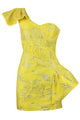 Minivestido com babado estampado de um ombro em azul amarelo