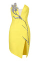 Strapless Crystal Flower Mini Bandage Dress In Yellow Back