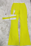 Yellow Two-Piece Bandage Set Strappy Corset And High Waist Wide Leg Pants