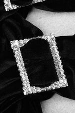 Black Velvet Strapless Crystal Buckle Mini Dress - IULOVER