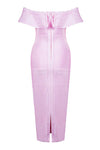 Pink Off The Shoulder Ruffle Neck Bandage Dress - iulover