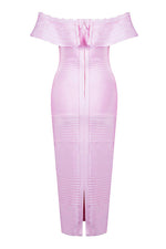 Pink Off The Shoulder Ruffle Neck Bandage Dress - iulover